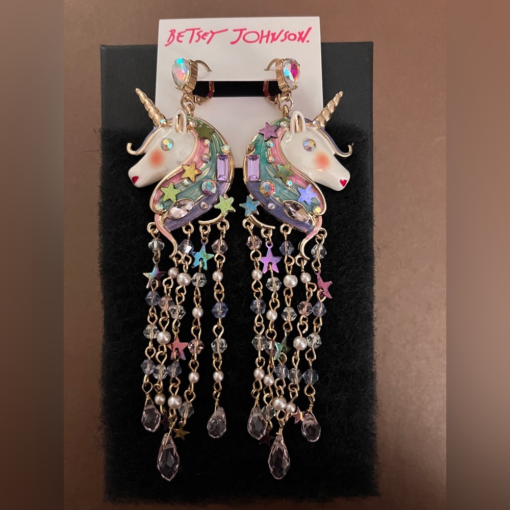 NWT Betsey Johnson Iridescent Unicorn Dangle Earrings - Pastel Multicolor